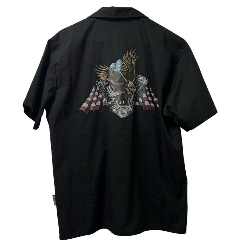 Dragonfly American Dream Men Short Sleeve Button Down Size Medium Biker American